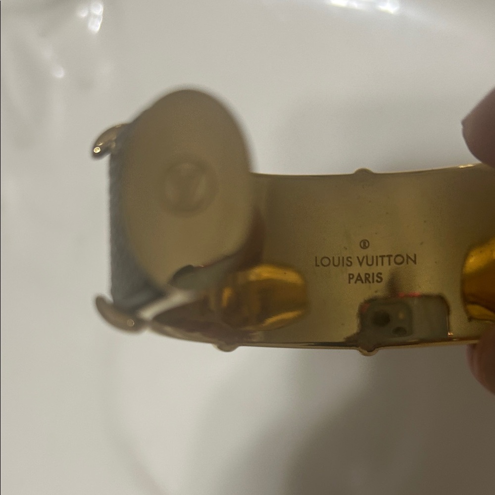 Louis Vuitton Brown Monogram Resin Cuff with Gold Accents - Picture 5 of 8